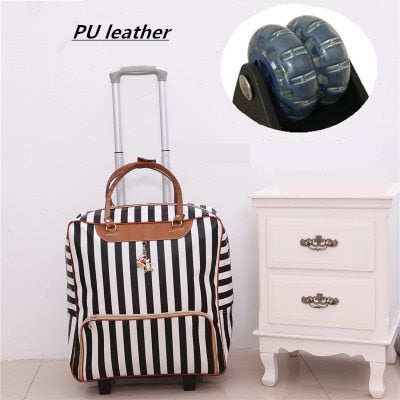 Women Travel Luggage Suitcase Bag,Cabin Waterproof Oxford Cloth Rolling Trolley Case,Pu Leather