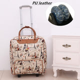 Women Travel Luggage Suitcase Bag,Cabin Waterproof Oxford Cloth Rolling Trolley Case,Pu Leather