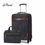 Letrend Rolling Luggage Set Spinner Black Men Vintage Trolley Suitcases Wheel Cabin Travel Bag
