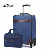 Letrend Rolling Luggage Set Spinner Black Men Vintage Trolley Suitcases Wheel Cabin Travel Bag