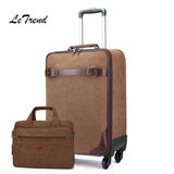 Letrend Rolling Luggage Set Spinner Black Men Vintage Trolley Suitcases Wheel Cabin Travel Bag
