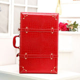 Korea Fashion Female Red Pu Leather Retro Suitcase Sets,Bride Vintage Married Suitcases