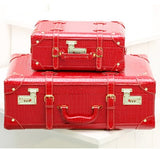 Korea Fashion Female Red Pu Leather Retro Suitcase Sets,Bride Vintage Married Suitcases