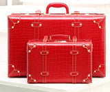 Korea Fashion Female Red Pu Leather Retro Suitcase Sets,Bride Vintage Married Suitcases