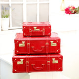Korea Fashion Female Red Pu Leather Retro Suitcase Sets,Bride Vintage Married Suitcases