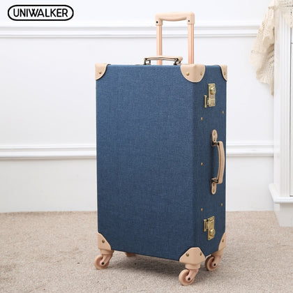 Uniwalker Fashion Vintage Travel Suitcase Trolley Travel Bags Retro Travel Trolley Luggage Suitcase
