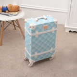 Uniwalker 20" - 26" Spinner Wheels Retro Light Blue Pu Leather Suitcase Women Trunk Vintage