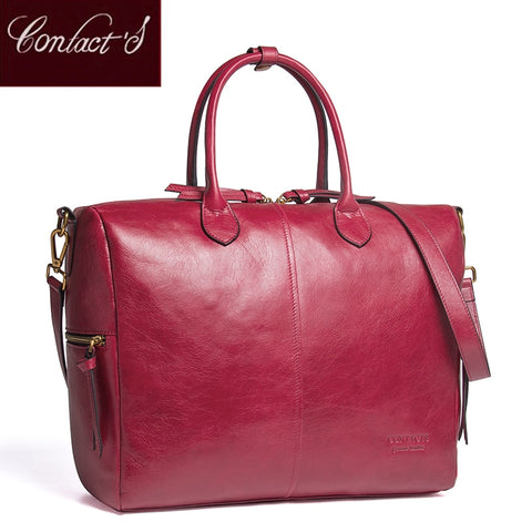 Contact'S Genuine Leather Large Tote Bags Red European Brand Designr High Quality Women Handbags