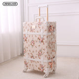Uniwalker 20" - 26" Girl Vintage Floral Trolley Luggage Suitcase, Women Retro Travel Suitcases On