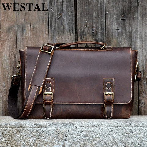 Westal Genuine Leather Briefcase Fashion Handbags For Man Documents Bag For Men Travel Bags Men