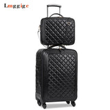 Women Luggage Set,High Quality Pu Leather Suitcase Bag,Universal Wheels Carry-Ons,Grid Pattern