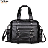 Vicuna Polo Men Leather Travel Bags With Front Pocket Big Capacity Shoulder Bag High Quality