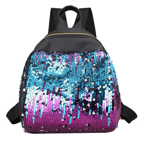 Women Fashion Pu Leather Shoulder Bag Casual Sequins Backpack Travel School Bag