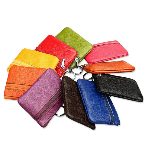 Women Men Genuine Leather Coin Purse / Key Wallet 2018 New Fashion Zipper Mini Handbag Card Holders