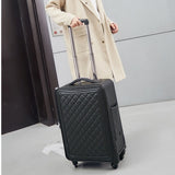 Women Luggage Set,High Quality Pu Leather Suitcase Bag,Universal Wheels Carry-Ons,Grid Pattern
