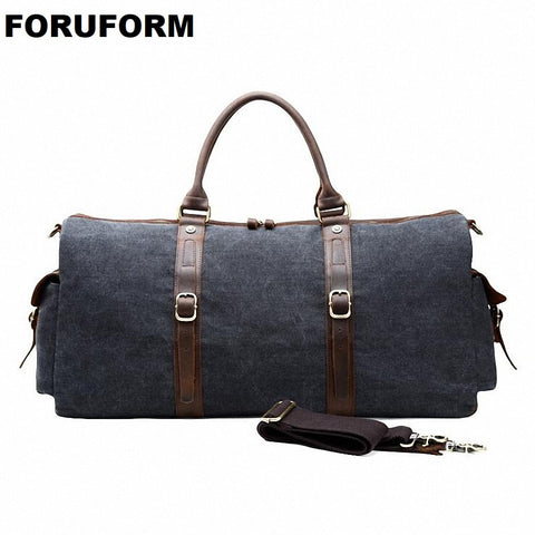 New Canvas Leather Men Bucket Travel Bags Carry On Luggage Bags Men Duffel Bags Travel Tote Large