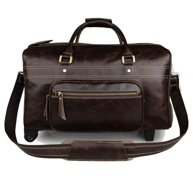 Draw-Bar Box Super Large Genuine Leather Travel Bag Weekender Duffle Bag Crazy Horse Leather Travel