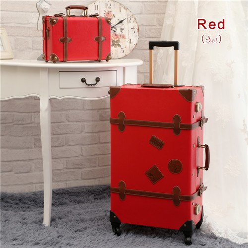 2Pcs/Set Vintage Pu Leather Travel Luggage,12" 20" 22" 24" 26" Retro Trolley Suitcase Bags With
