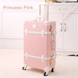 20" - 26" Spinner Wheels Retro Pink Pu Leather Embossed Suitcase Women Trunk Vintage Luggages