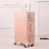 20" - 26" Spinner Wheels Retro Pink Pu Leather Embossed Suitcase Women Trunk Vintage Luggages