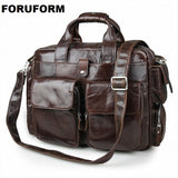 Genuine Leather Men Briefcase Man Bags Business 15 Inch Laptop Tote Bag Men'S Crossbody Shoulder