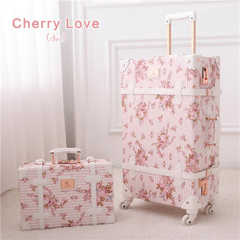 20" - 26" Spinner Wheels Retro Pink Pu Leather Embossed Suitcase Women Trunk Vintage Luggages