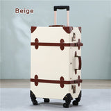 2Pcs/Set Vintage Pu Travel Luggage,12" 20" 22" 24" 26" Retro Trolley Suitcase Bags With Spinner