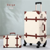 2Pcs/Set Vintage Pu Travel Luggage,12" 20" 22" 24" 26" Retro Trolley Suitcase Bags With Spinner
