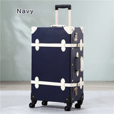2Pcs/Set Vintage Pu Travel Luggage,12" 20" 22" 24" 26" Retro Trolley Suitcase Bags With Spinner