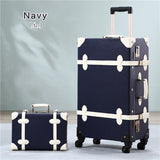2Pcs/Set Vintage Pu Travel Luggage,12" 20" 22" 24" 26" Retro Trolley Suitcase Bags With Spinner