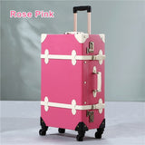 2Pcs/Set Vintage Pu Travel Luggage,12" 20" 22" 24" 26" Retro Trolley Suitcase Bags With Spinner