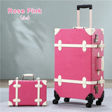 2Pcs/Set Vintage Pu Travel Luggage,12" 20" 22" 24" 26" Retro Trolley Suitcase Bags With Spinner