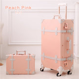 2Pcs/Set Vintage Pu Travel Luggage,12" 20" 22" 24" 26" Retro Trolley Suitcase Bags With Spinner