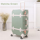 2Pcs/Set Vintage Pu Travel Luggage,12" 20" 22" 24" 26" Retro Trolley Suitcase Bags With Spinner