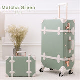 2Pcs/Set Vintage Pu Travel Luggage,12" 20" 22" 24" 26" Retro Trolley Suitcase Bags With Spinner