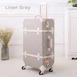 2Pcs/Set Vintage Pu Travel Luggage,12" 20" 22" 24" 26" Retro Trolley Suitcase Bags With Spinner