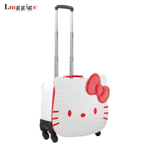 Kids Hello Kitty  Rolling Luggage Bag,Lovely Child Travel Suitcase,Pu Cartoon Box,18" Inch Women