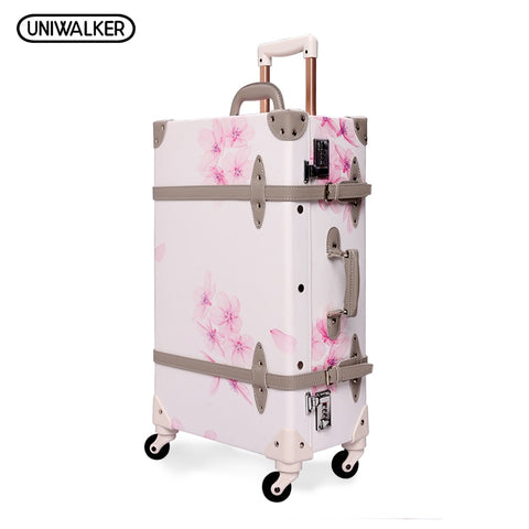 Uniwalker 20" - 26" Vintage Rolling Luggage Bagages Pu Leather Suitcase Trunk Retro Luggage With