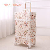 Uniwalker 2Pcs/Set Vintage Floral Pu Travel Luggage,13" 20" 22" 24" 26" Women Retro Trolley Luggage