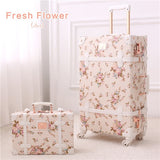 Uniwalker 2Pcs/Set Vintage Floral Pu Travel Luggage,13" 20" 22" 24" 26" Women Retro Trolley Luggage