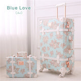 Uniwalker 2Pcs/Set Vintage Floral Pu Travel Luggage,13" 20" 22" 24" 26" Women Retro Trolley Luggage
