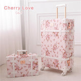 Uniwalker 2Pcs/Set Vintage Floral Pu Travel Luggage,13" 20" 22" 24" 26" Women Retro Trolley Luggage