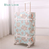 Uniwalker 2Pcs/Set Vintage Floral Pu Travel Luggage,13" 20" 22" 24" 26" Women Retro Trolley Luggage