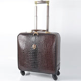 Unisex Pu Leather Crocodile Pattern Spinner Carry-On Luggage High Quality Pull-On Luggage Cases