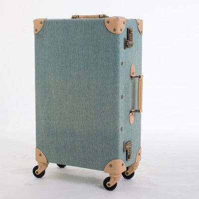 Denim Canvas Luggage Bag ,Oxford Cloth Vintage Rolling Travel Suitcase, 20" Inch Universal Wheels