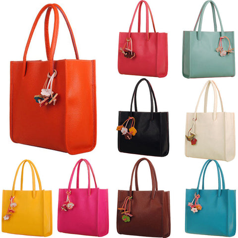 Fashion Girls Handbags Leather Shoulder Bag Candy Color Flowers Totes