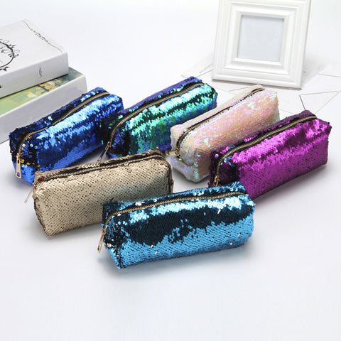 Unisex Fashion Double Color Sequins Handbag Cosmetic Bag Makeup Pouch