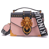 Fashion Metal Lion Head Mini Small Square Pack Shoulder Bag Crossbody Package Clutch Women Designer
