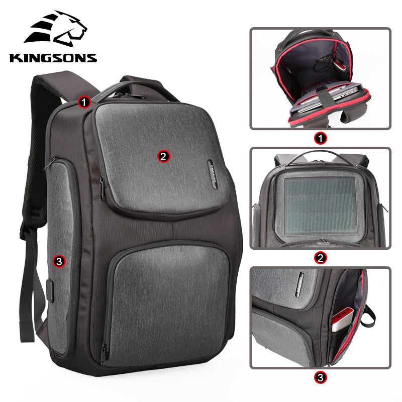 Kingsons Upgraded Solar Backpack Fast Usb Charging Kanpsack 15.6 Inches