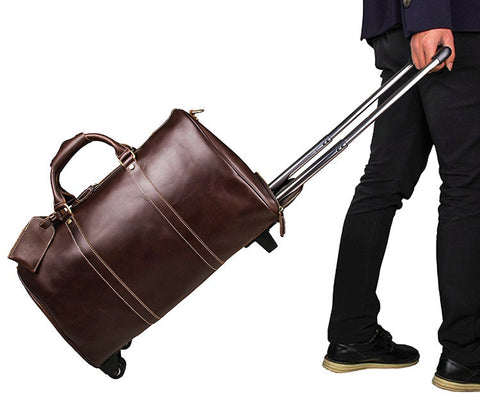 J.M.D High Quality Genuine Cow Leather Unique Tote Luggage Wheel Travel Trolley Bags Cassic
